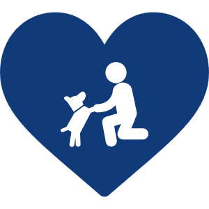 Human and dog silhouette inside heart